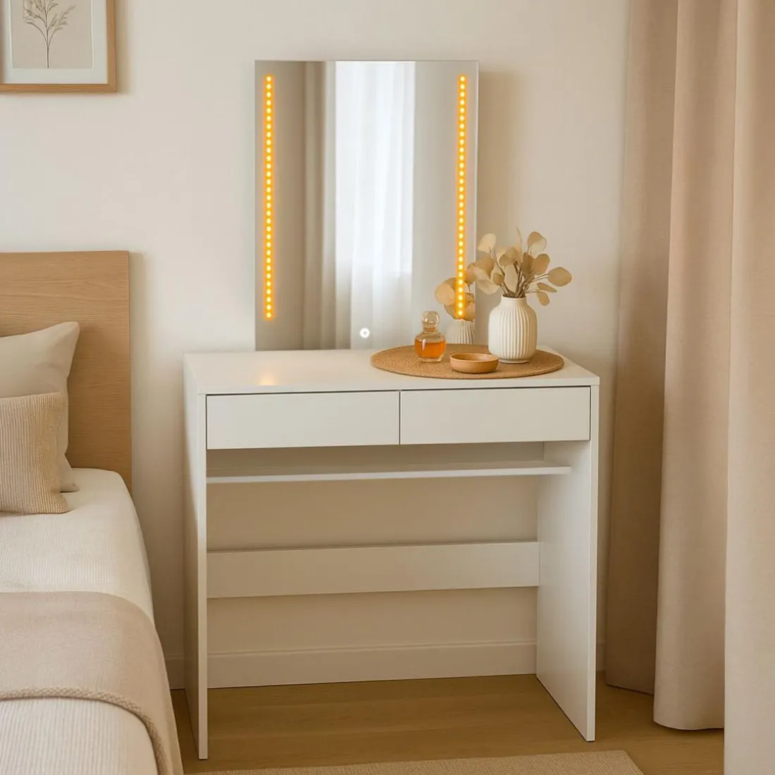 Coiffeuse avec miroir LED Talisma Blanc