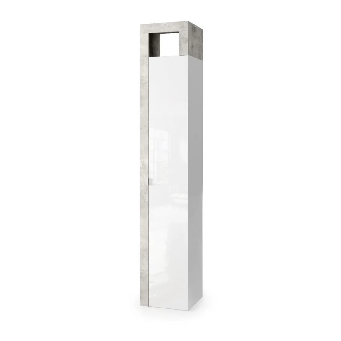 Colonne de rangement salle de bain 1 Porte 5 étagères effet béton façade blanc L35xH188 cm