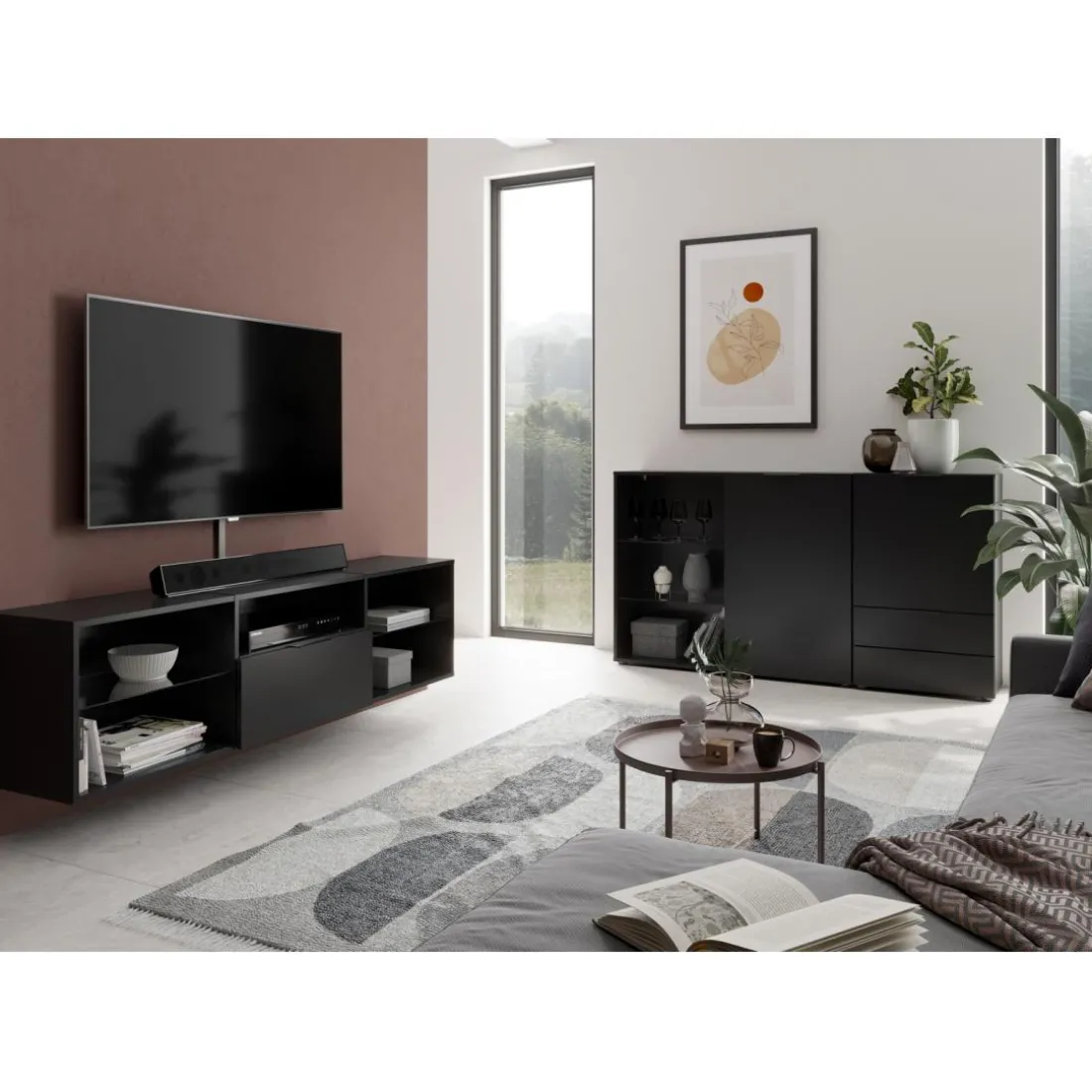 Commode 1 porte 2 tiroirs DARK 5 anthracite