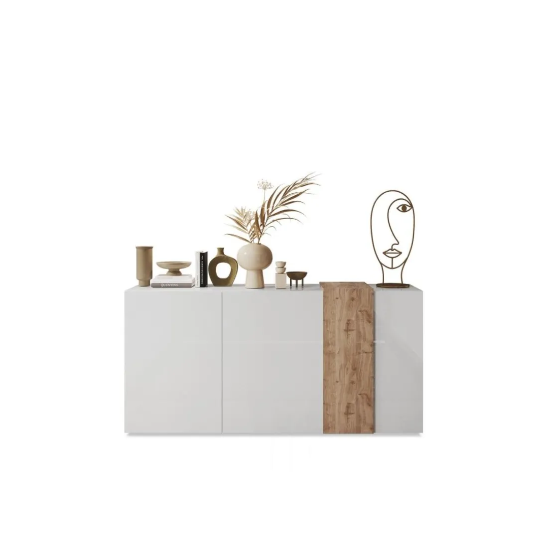 Commode 3 portes Blanc lacqué brillant chene