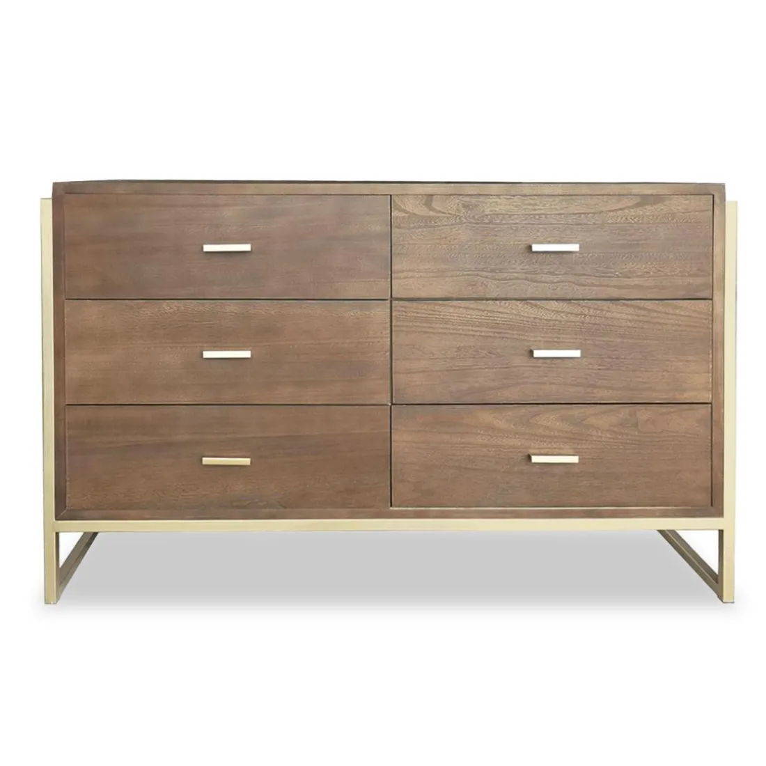 Commode 6 tiroirs Edgar Bois Marron et Métal Or