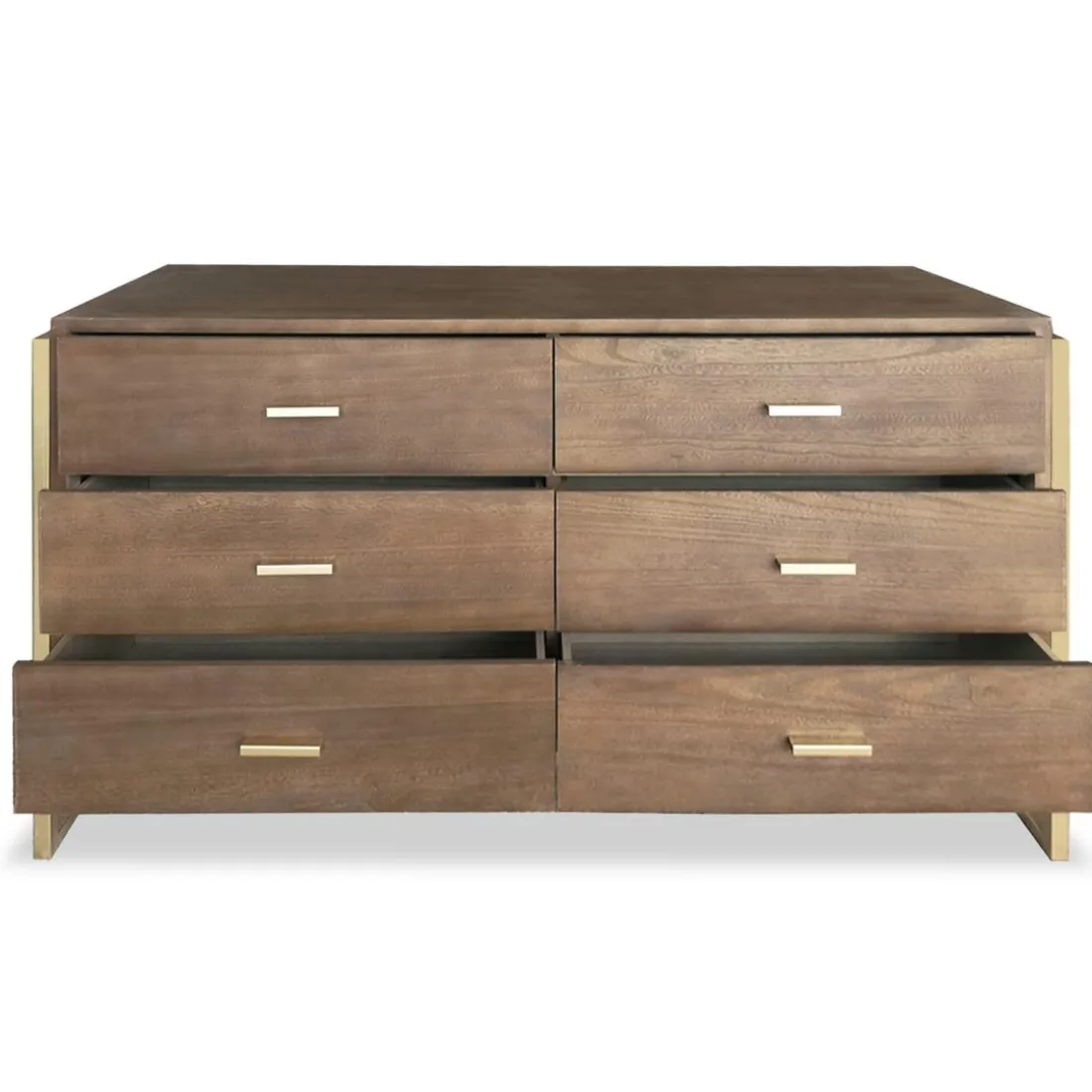 Commode 6 tiroirs Edgar Bois Marron et Métal Or