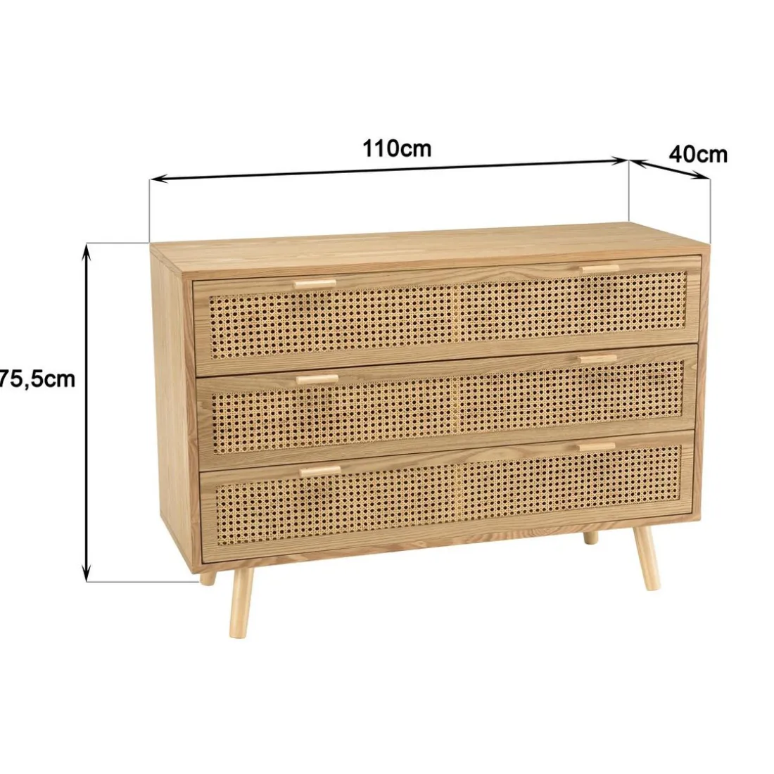 Commode couleur naturel 3 tiroirs cannage RODRIGO