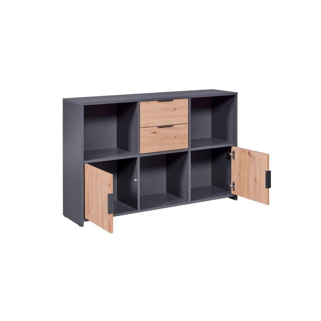 Commode PEPETO 2 portes & 2 tiroirs coloris chêne Artisan /anthracite