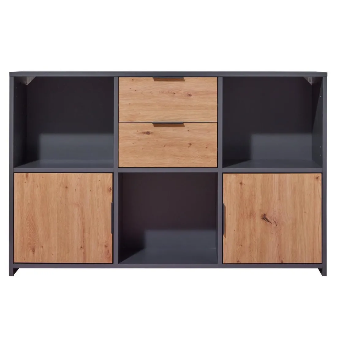 Commode PEPETO 2 portes & 2 tiroirs coloris chêne Artisan /anthracite