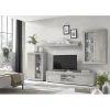 Composition murale meuble TV, étagère et 2 buffets muraux blanc chêne