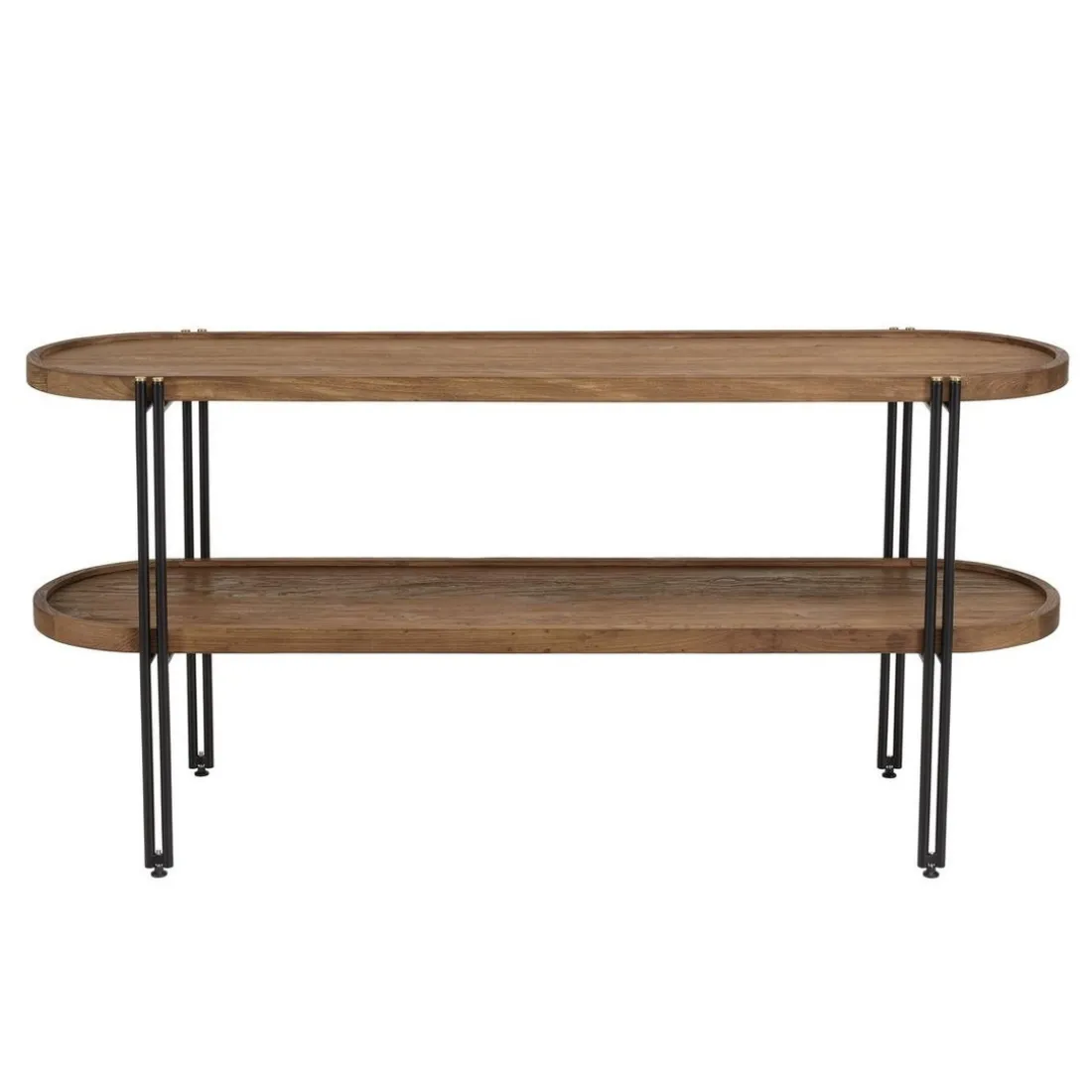 Console double plateau arrondi en bois de teck recyclé