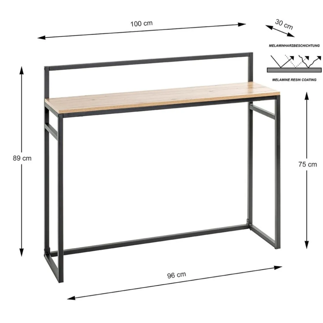 Console en métal et bois plateau décor chène