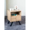 Console en métal noir avec corps et tiroir décor chêne