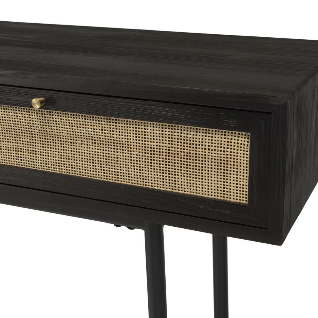 Console Noire 2 Tiroirs Cannage YANIS