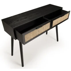 Console noire 2 tiroirs cannage - MIKEL