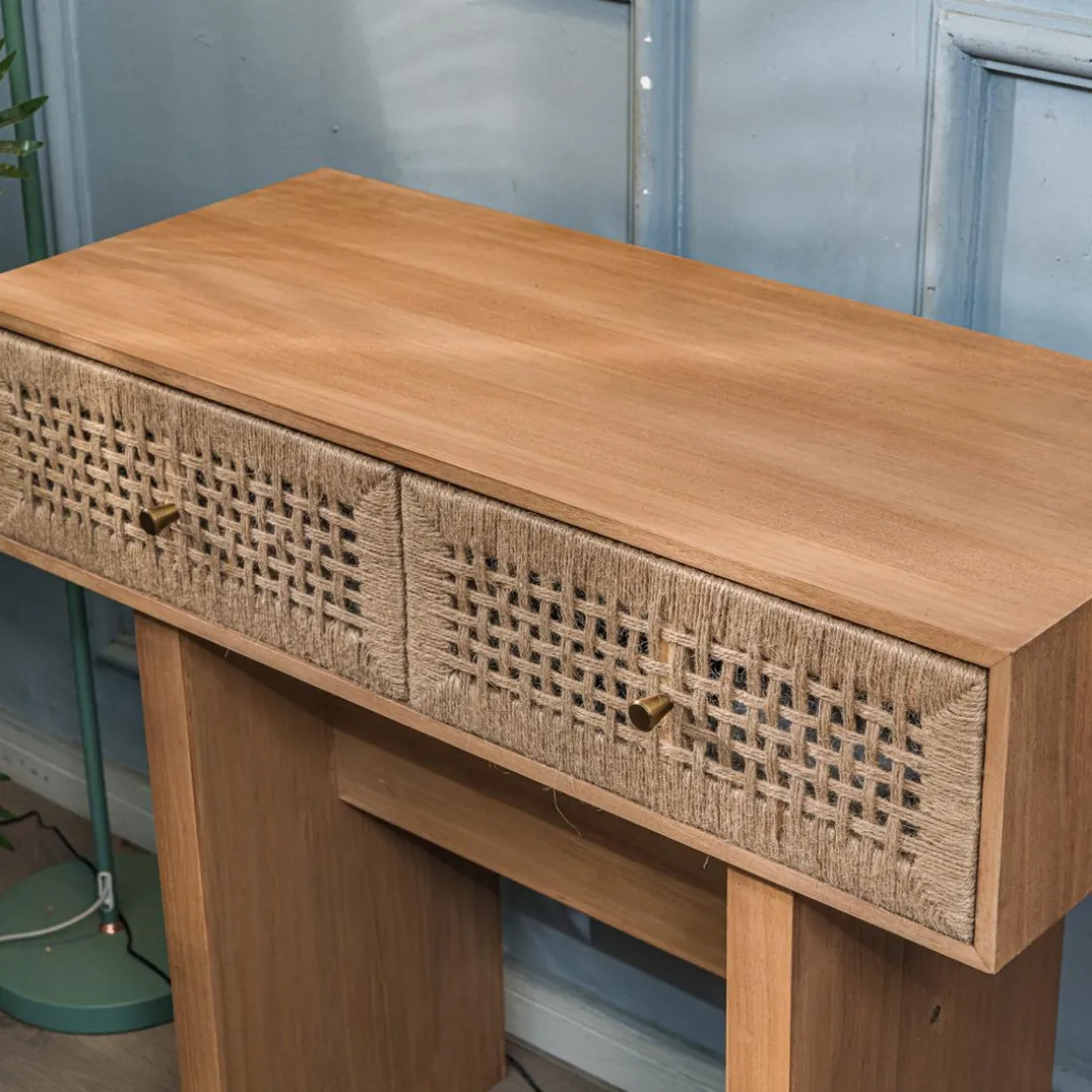 Console Table Scandinave en Bois avec 2 Tiroirs