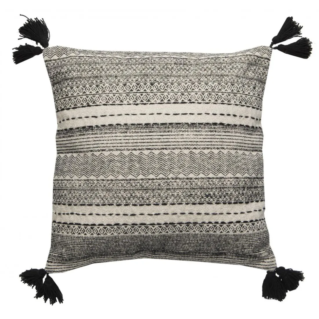 Coussin Carré en coton à Pompons TOLIMA 40x40 cm Beige