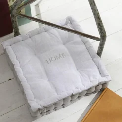 Coussin de Sol Blanc Slub Chambray Broderie Capucine - Charme