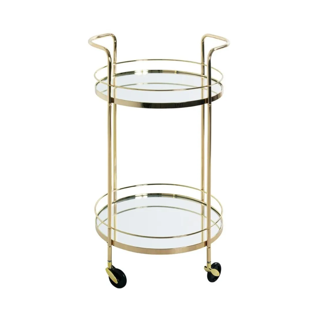 Desserte en métal laitonné et tablettes en verre miroir