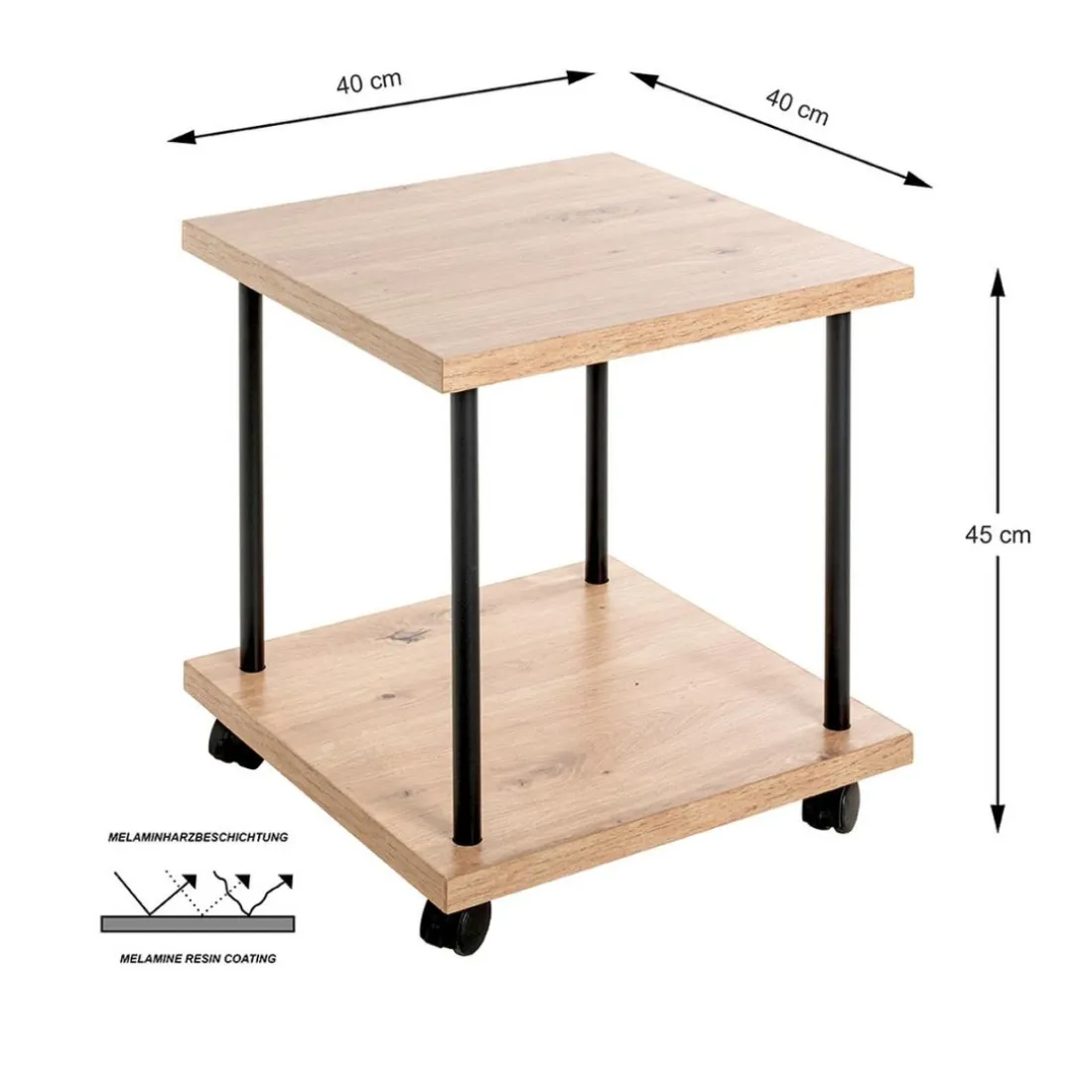 Desserte sur roulette avec double plateau décor chène
