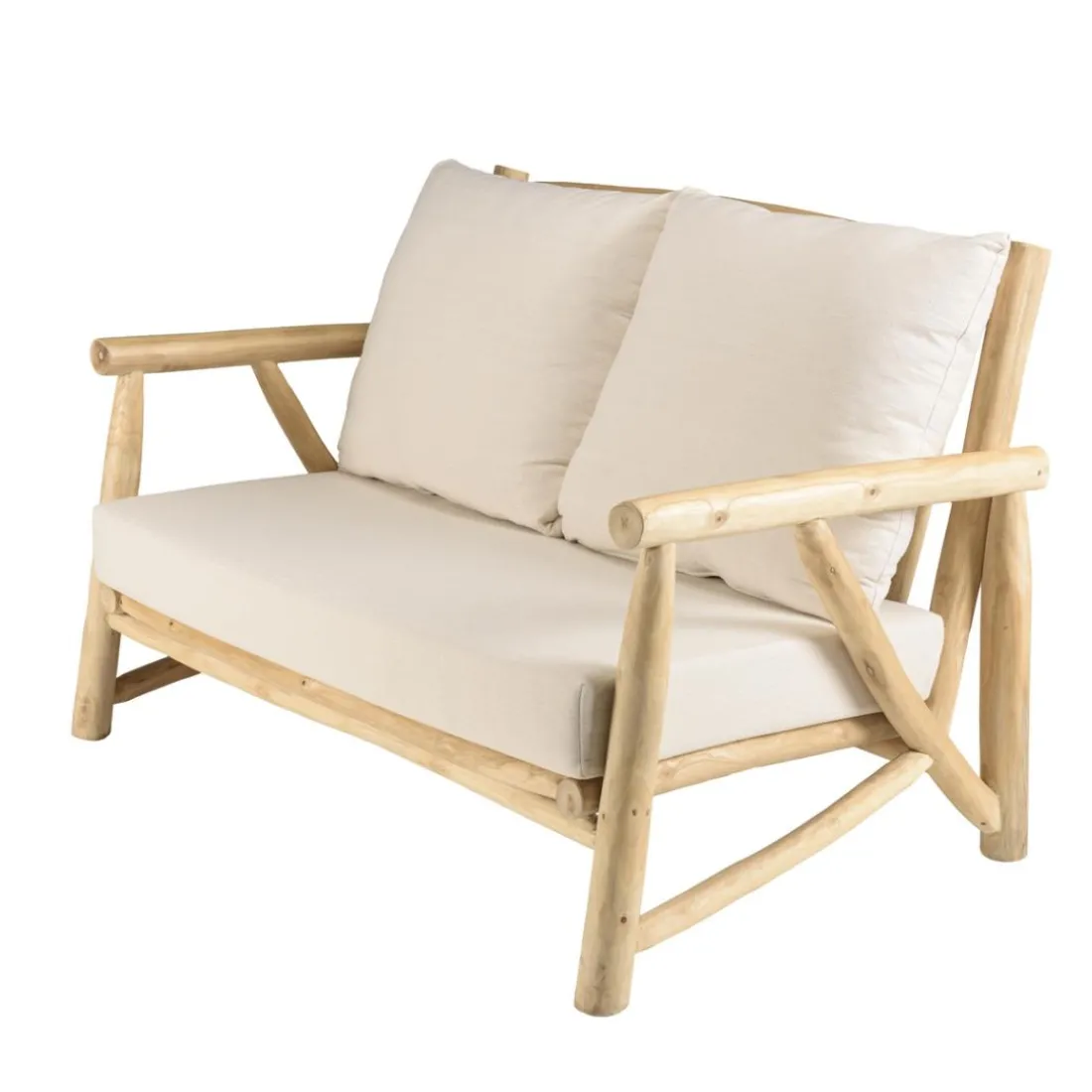 Ensemble canapé 2 places 2 fauteuils 1 table basse en teck MADURA Blanc