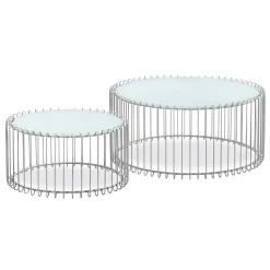 Ensemble de 2 tables basses Universe Verre Blanc et Métal Gris