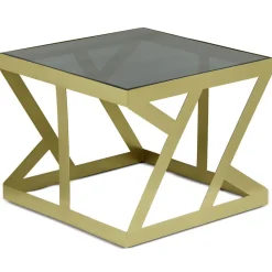 Ensemble de 3 tables d'appoint Zendaya en Verre fumé et Métal Or