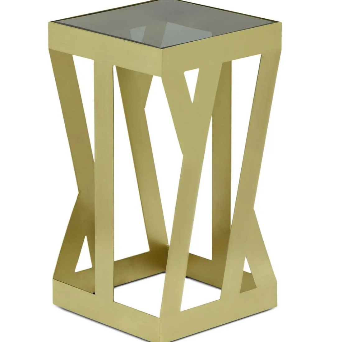 Ensemble de 3 tables d'appoint Zendaya en Verre fumé et Métal Or