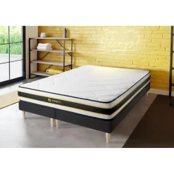 Ensemble double sommier matelas ressorts ensaches et memoire de forme
