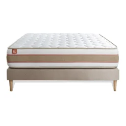 Ensemble LE DÉLICAT Ressorts ensaches Memoire de forme 5 zones de confort et sommier Beige
