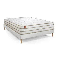 Ensemble LE DOUILLET Memoire de forme BioVisco Maxi epaisseur et sommier kit Blanc