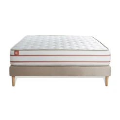 Ensemble LE DOUX Memoire de forme 3 zones de confort sommier kit Beige