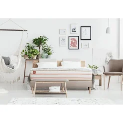 Ensemble LE DOUX Memoire de forme 3 zones de confort double sommiers Beige
