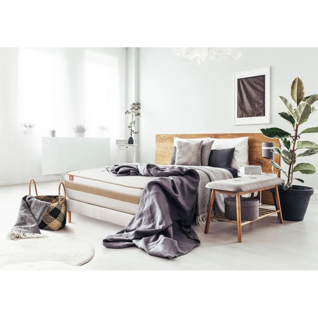 Ensemble LE RAFFINÉ Ressorts ensaches Memoire de forme BioVisco Maxi epaisseur sommier Blanc