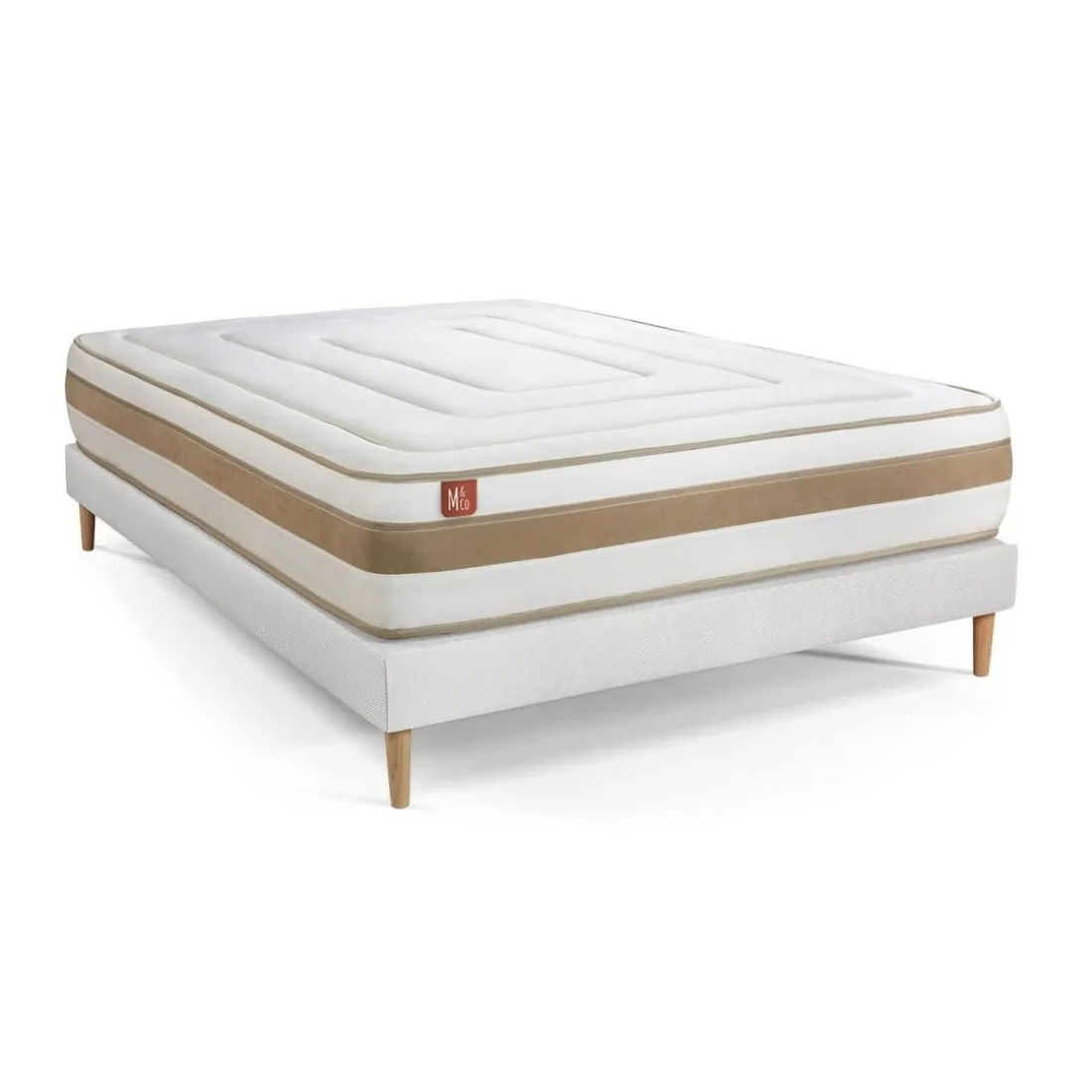 Ensemble LE RAFFINÉ Ressorts ensaches Memoire de forme BioVisco Maxi epaisseur sommier Blanc