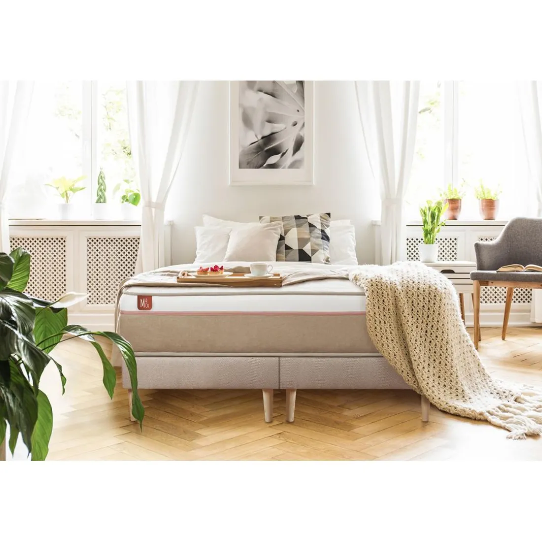 Ensemble LE SOYEUX Ressorts ensaches Memoire de forme BioVisco double sommiers Beige