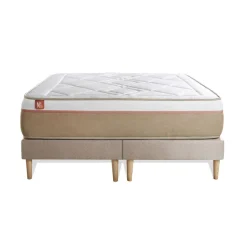 Ensemble LE SOYEUX Ressorts ensaches Memoire de forme BioVisco double sommiers Beige