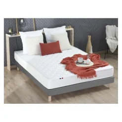 Ensemble Matelas Ressorts Fermes biconiques SPECTOS + Sommier Made in France - Sommier Gris chiné