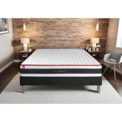 Ensemble matelas ressorts ensaches et memoire de forme sommier kit noir