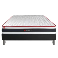 Ensemble matelas ressorts ensaches et memoire de forme sommier kit noir