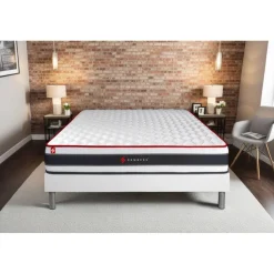 Ensemble matelas ressorts ensaches et memoire de forme et sommier kit blanc