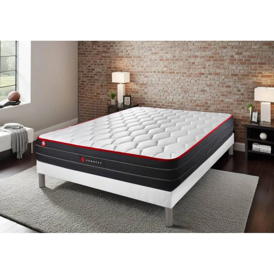 Ensemble sommier matelas BOOST ressorts ensaches et memoire de forme