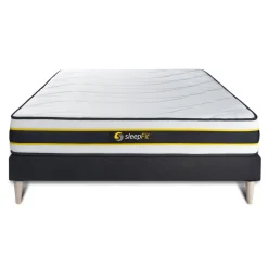 Ensemble sommier matelas FLEXY ressorts ensaches et memoire de forme Blanc