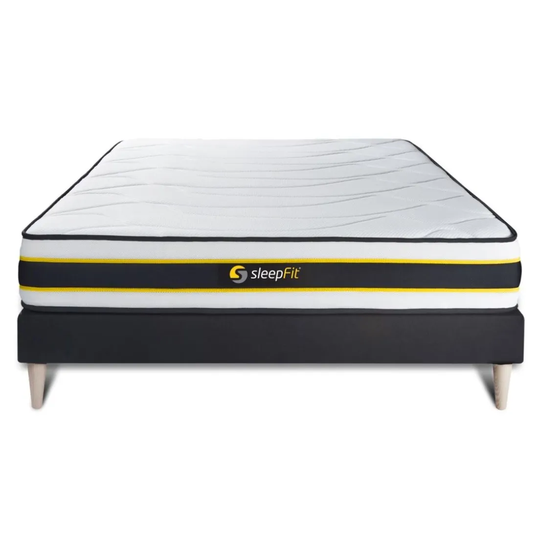 Ensemble sommier matelas FLEXY ressorts ensaches et memoire de forme Blanc