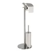 Ensemble WC avec porte papier et brosse intégrée, pied en Inox massif Argenté