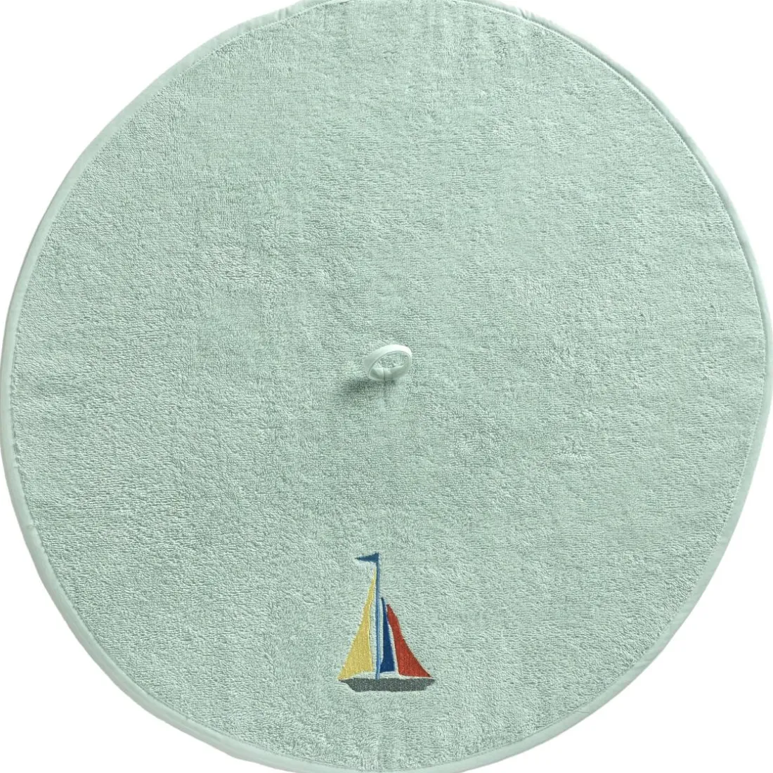 Essuie-mains rond brodé bateau SAILOR vert d'eau