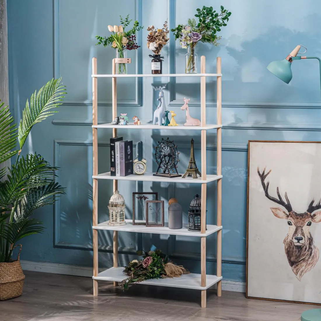 Etagere Bibliotheque Scandinave Moderne de 5 Niveaux Bois AUCKLAND-BLANC
