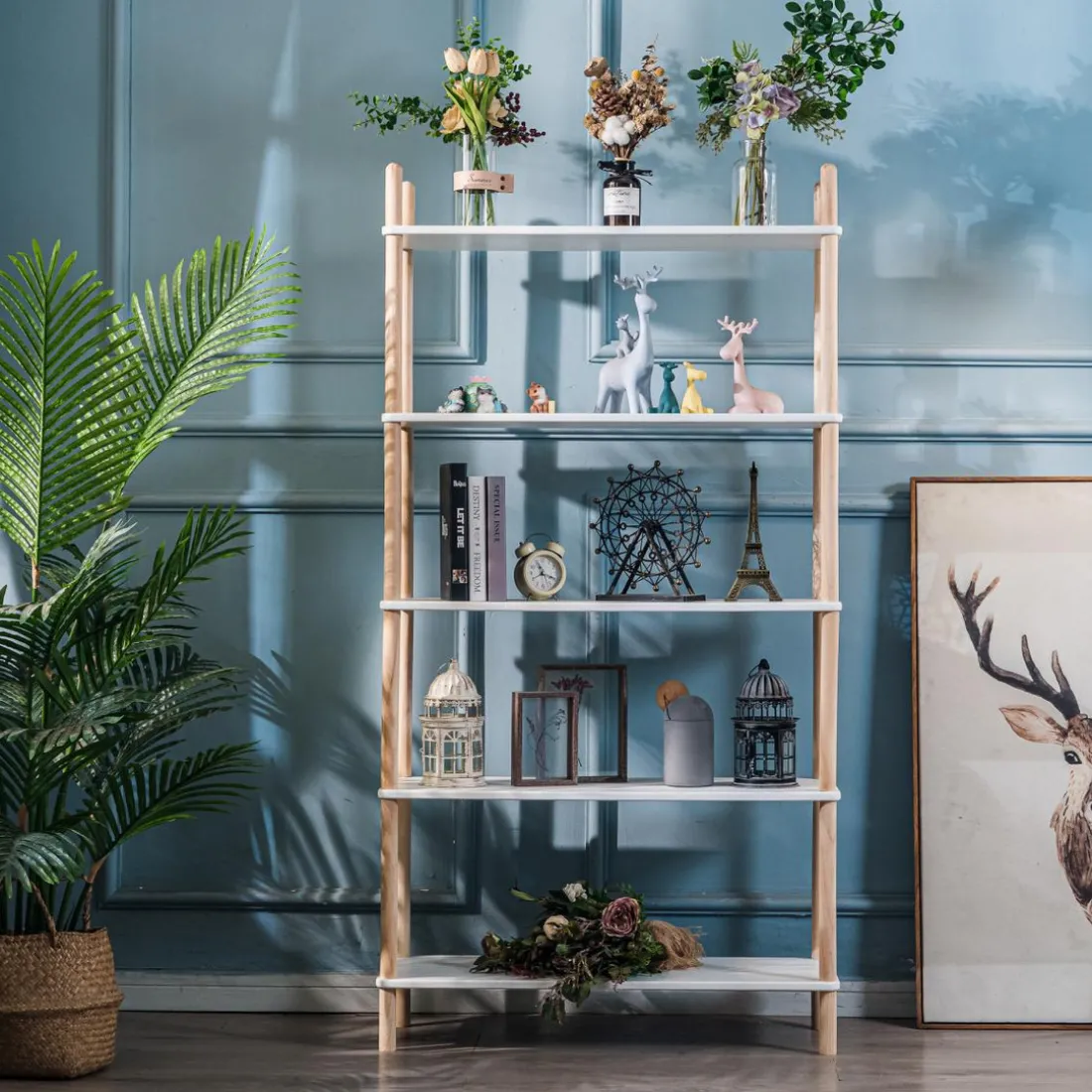 Etagere Bibliotheque Scandinave Moderne de 5 Niveaux Bois AUCKLAND-BLANC