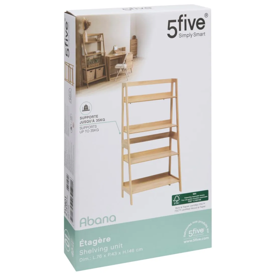 Etagère 4 niveaux Abana bois clair