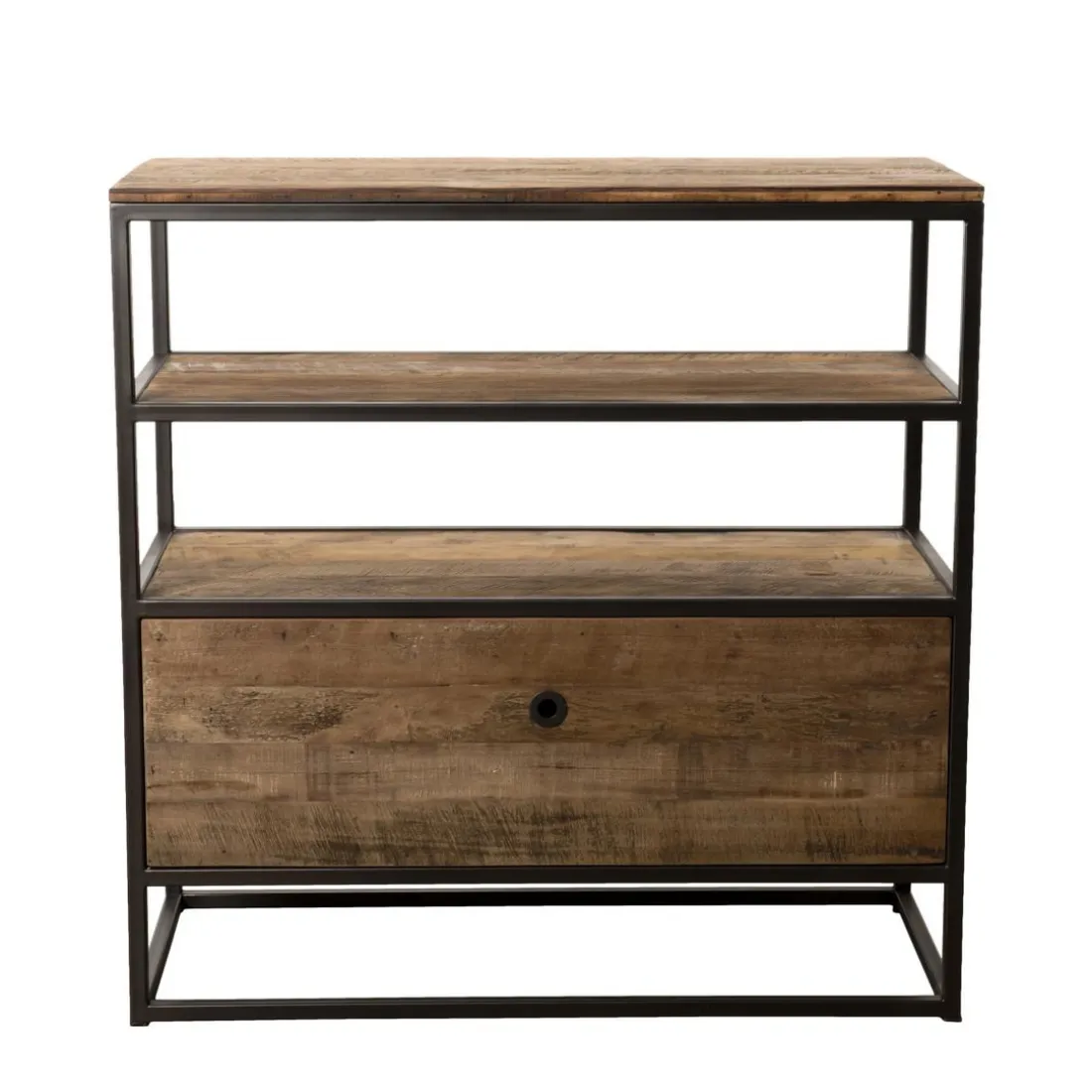 Etagère 1 Tiroir ALIDA Bois Teck Recyclé Acacia Mahogany Et Métal