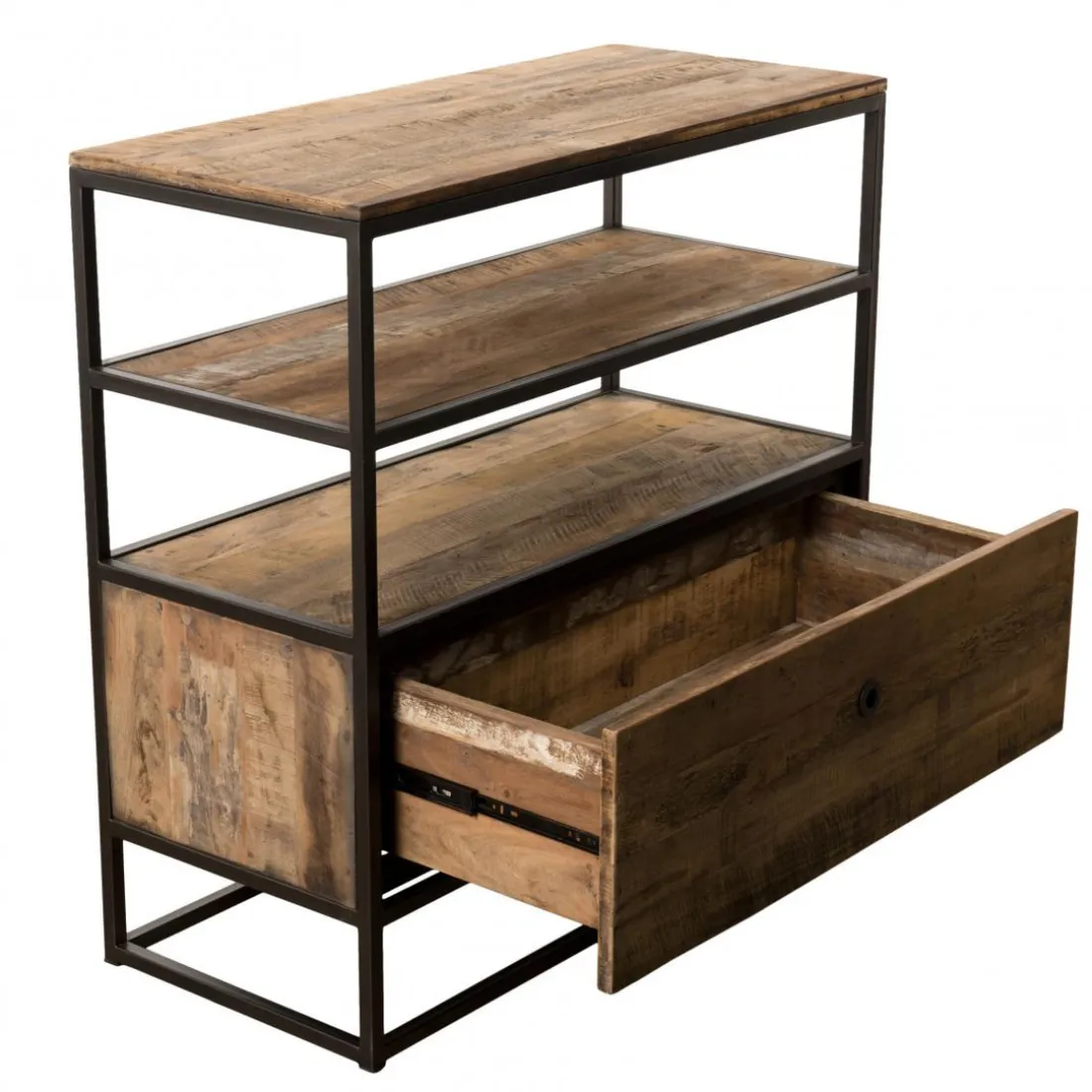 Etagère 1 Tiroir ALIDA Bois Teck Recyclé Acacia Mahogany Et Métal