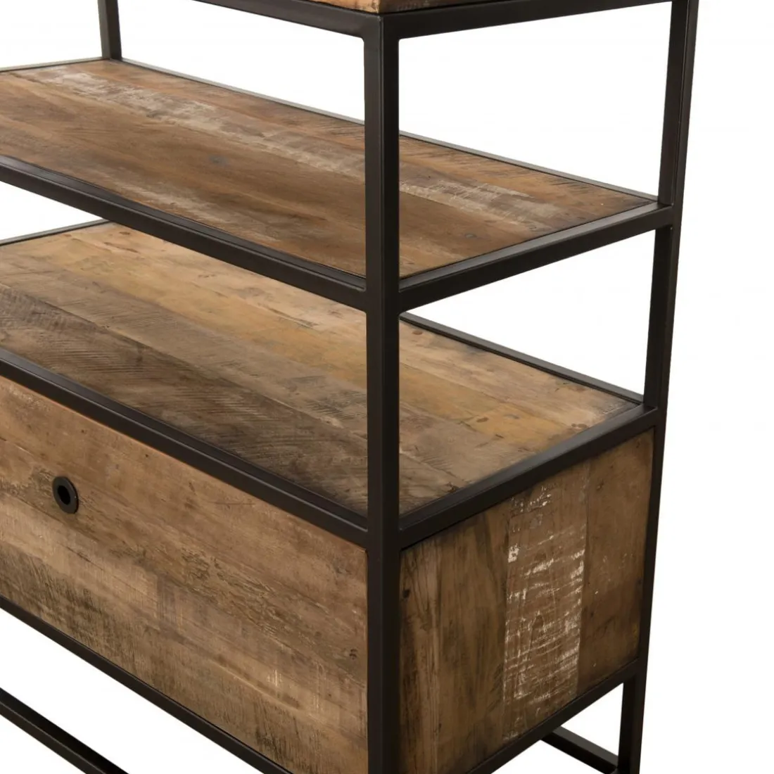 Etagère 1 Tiroir ALIDA Bois Teck Recyclé Acacia Mahogany Et Métal