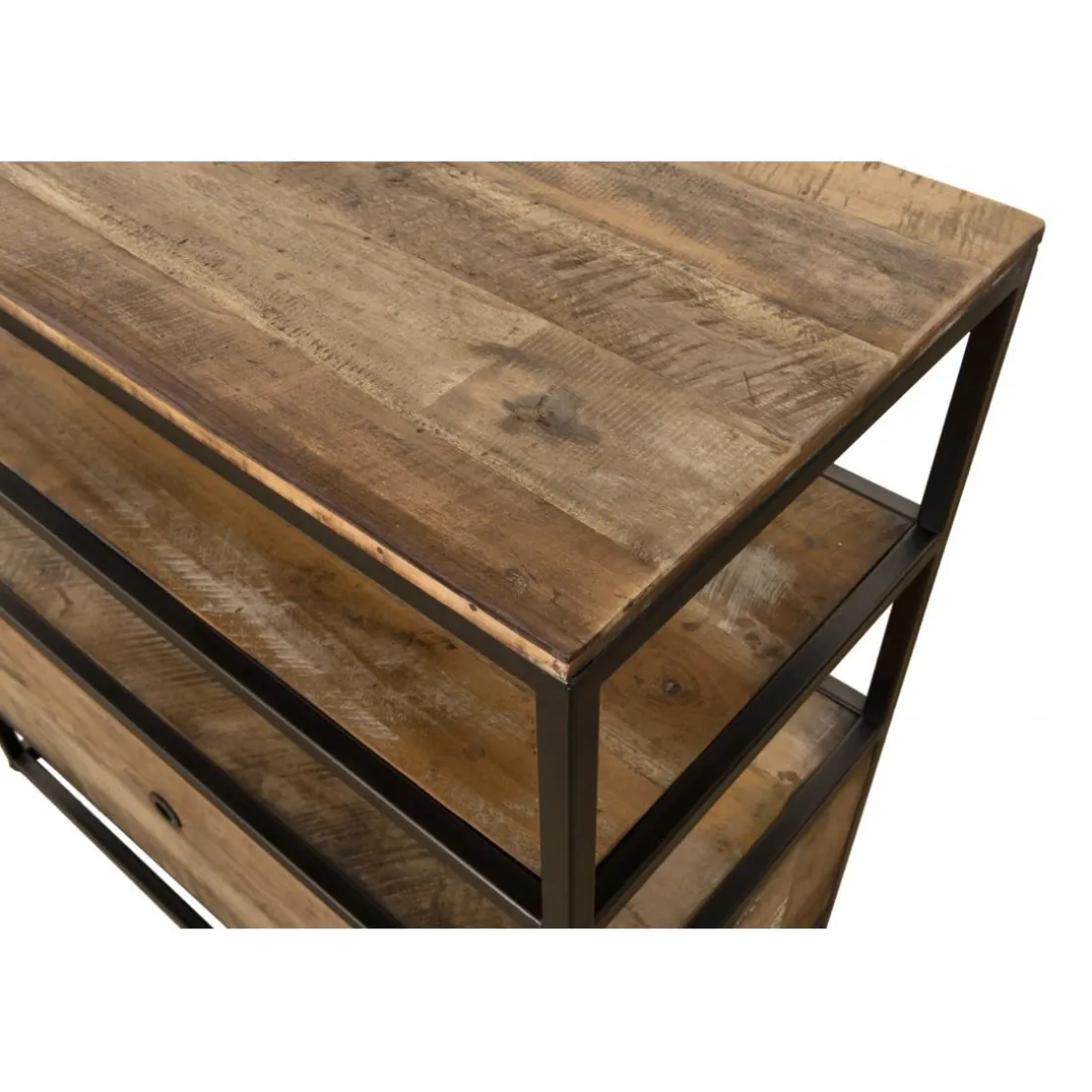 Etagère 1 Tiroir ALIDA Bois Teck Recyclé Acacia Mahogany Et Métal