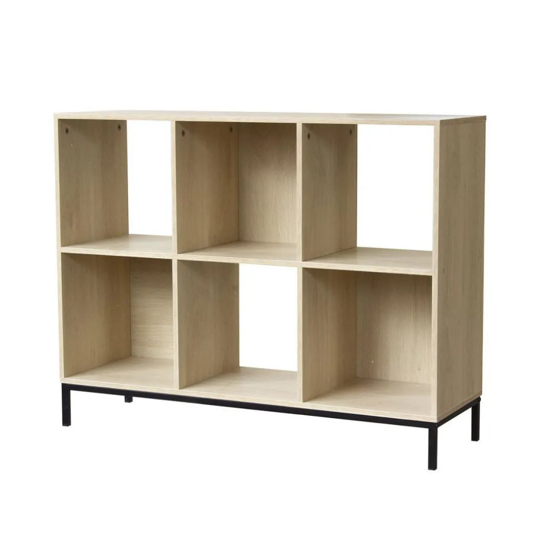 Etagère de rangement 6 cases en bois avec pieds métal
